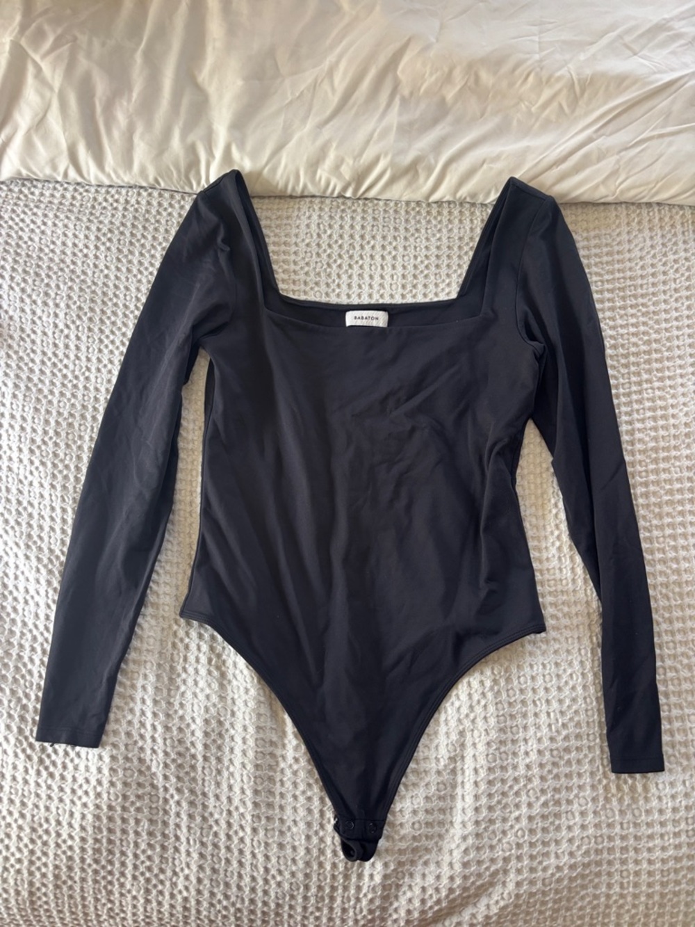 Babaton Black Square-Neck Long Sleeve Bodysuit